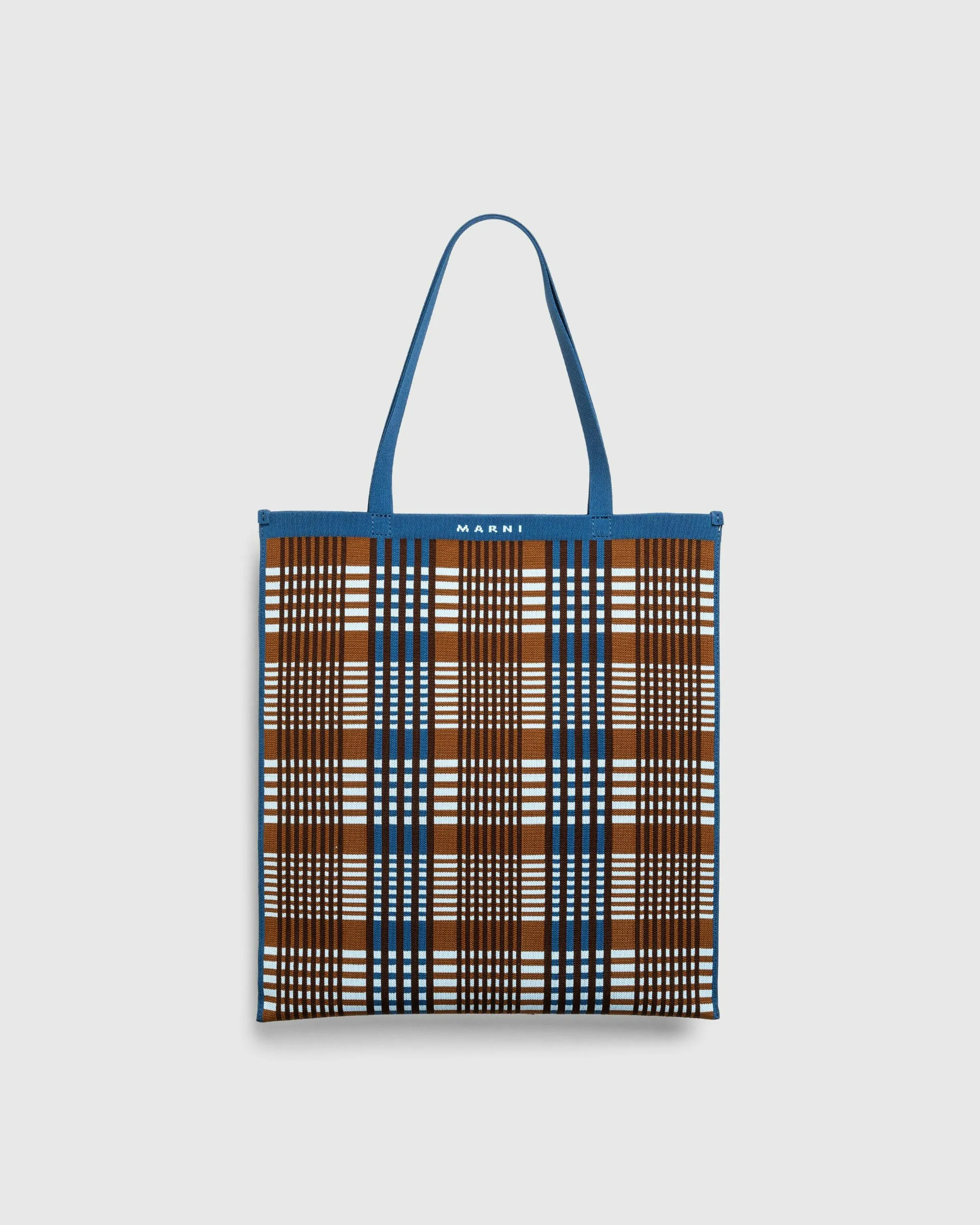 Marni – Check Jacquard Tote Bag Light Blue/Rust | Highsnobiety Shop