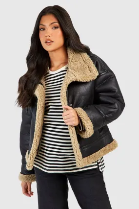 Maternity Teddy Trim Aviator Jacket