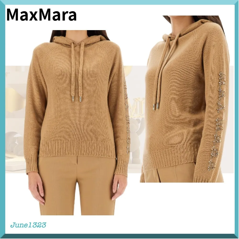 MaxMara  |Long Sleeves Plain Logo Hoodies & Sweatshirts