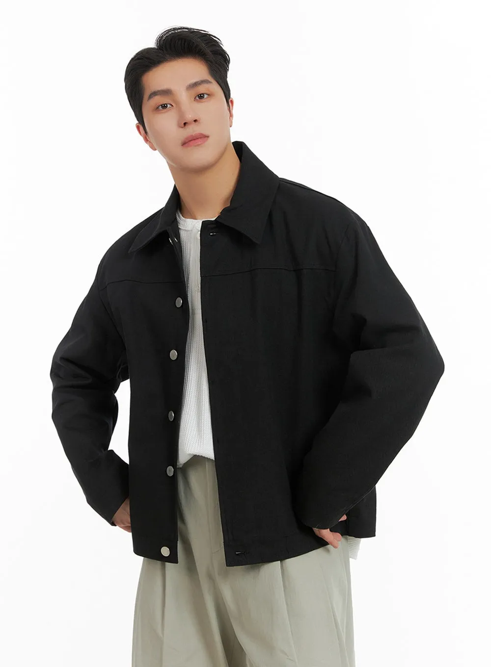 Men's Basic Cotton Collar Buttoned Jacket IA401