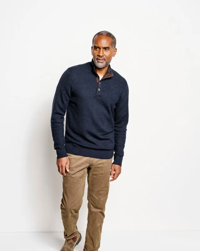 Merino Piqué Buttonmock Sweater