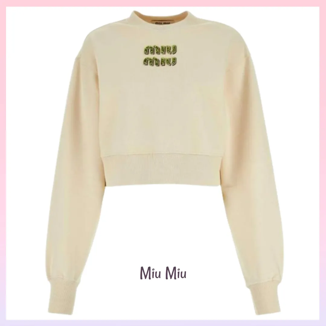 MiuMiu  |Crew Neck Long Sleeves Cotton Logo Hoodies & Sweatshirts