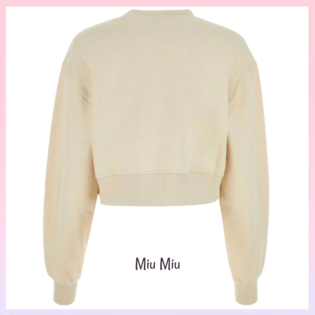 MiuMiu  |Crew Neck Long Sleeves Cotton Logo Hoodies & Sweatshirts