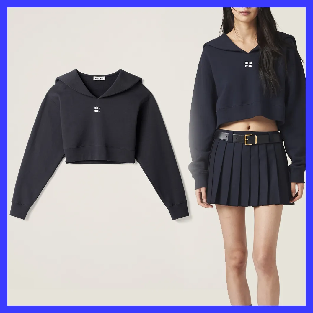 MiuMiu  |Long Sleeves Plain Cotton Logo Hoodies & Sweatshirts