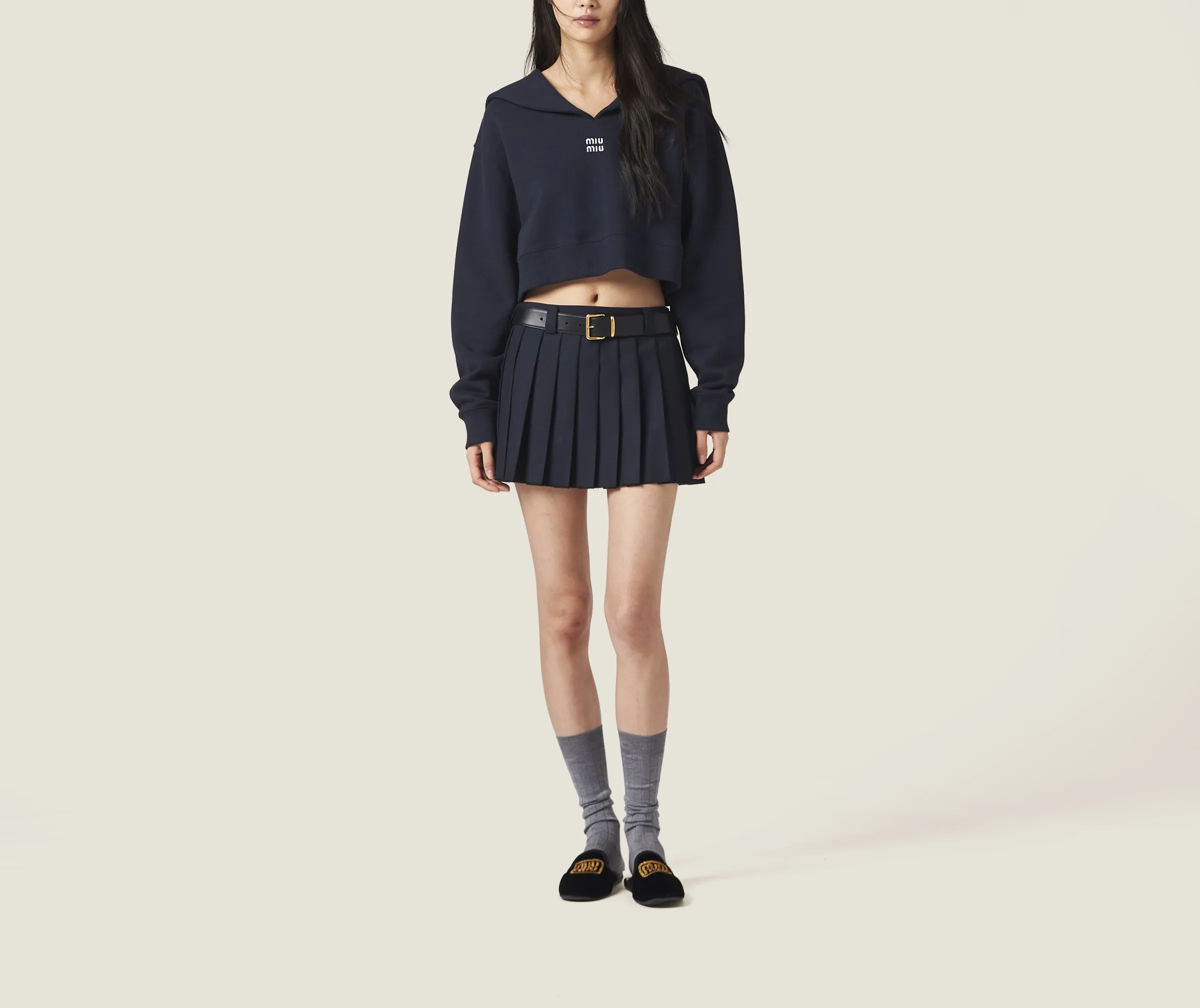 MiuMiu  |Long Sleeves Plain Cotton Logo Hoodies & Sweatshirts