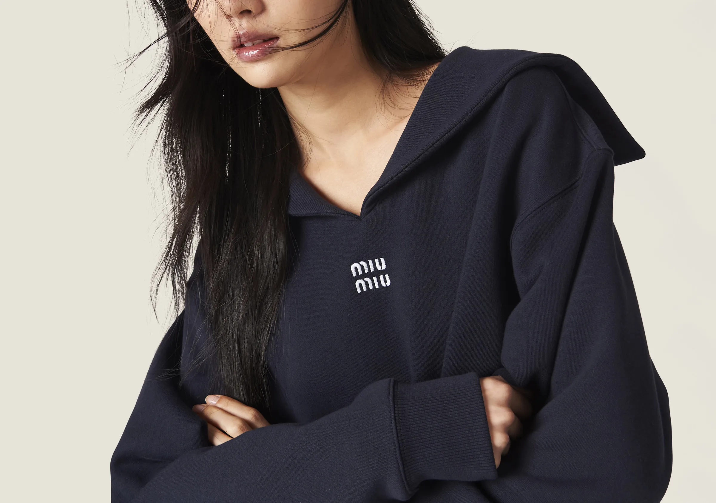 MiuMiu  |Long Sleeves Plain Cotton Logo Hoodies & Sweatshirts