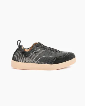 Mixed-Media Low-Top Sneakers in Black