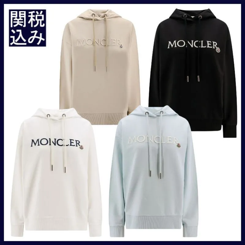 MONCLER  |Crew Neck Long Sleeves Cotton Logo Hoodies & Sweatshirts