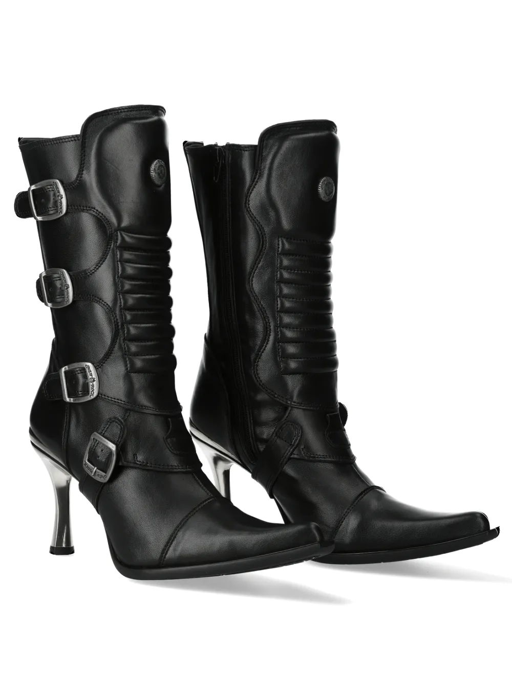 NEW ROCK Striking Black Leather High Heel Boots