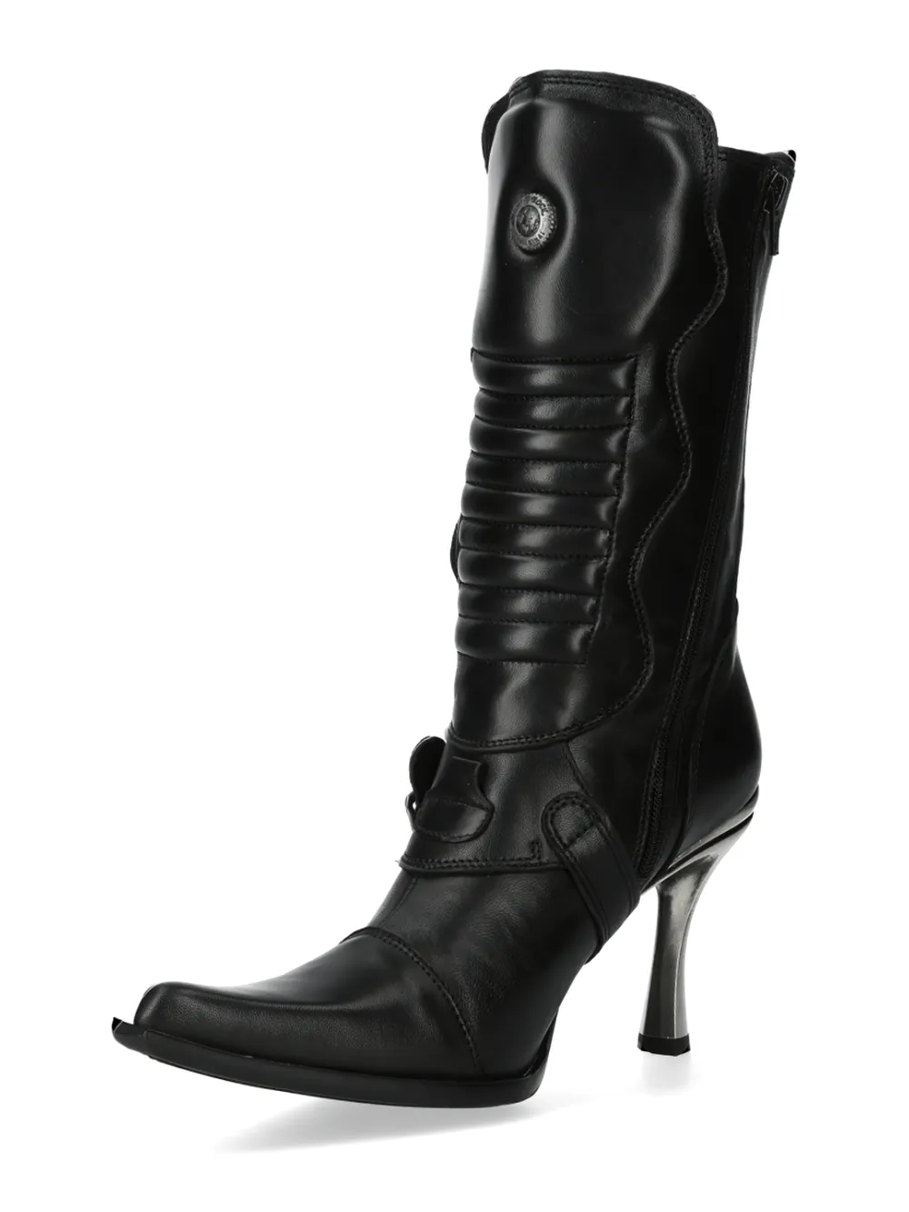 NEW ROCK Striking Black Leather High Heel Boots