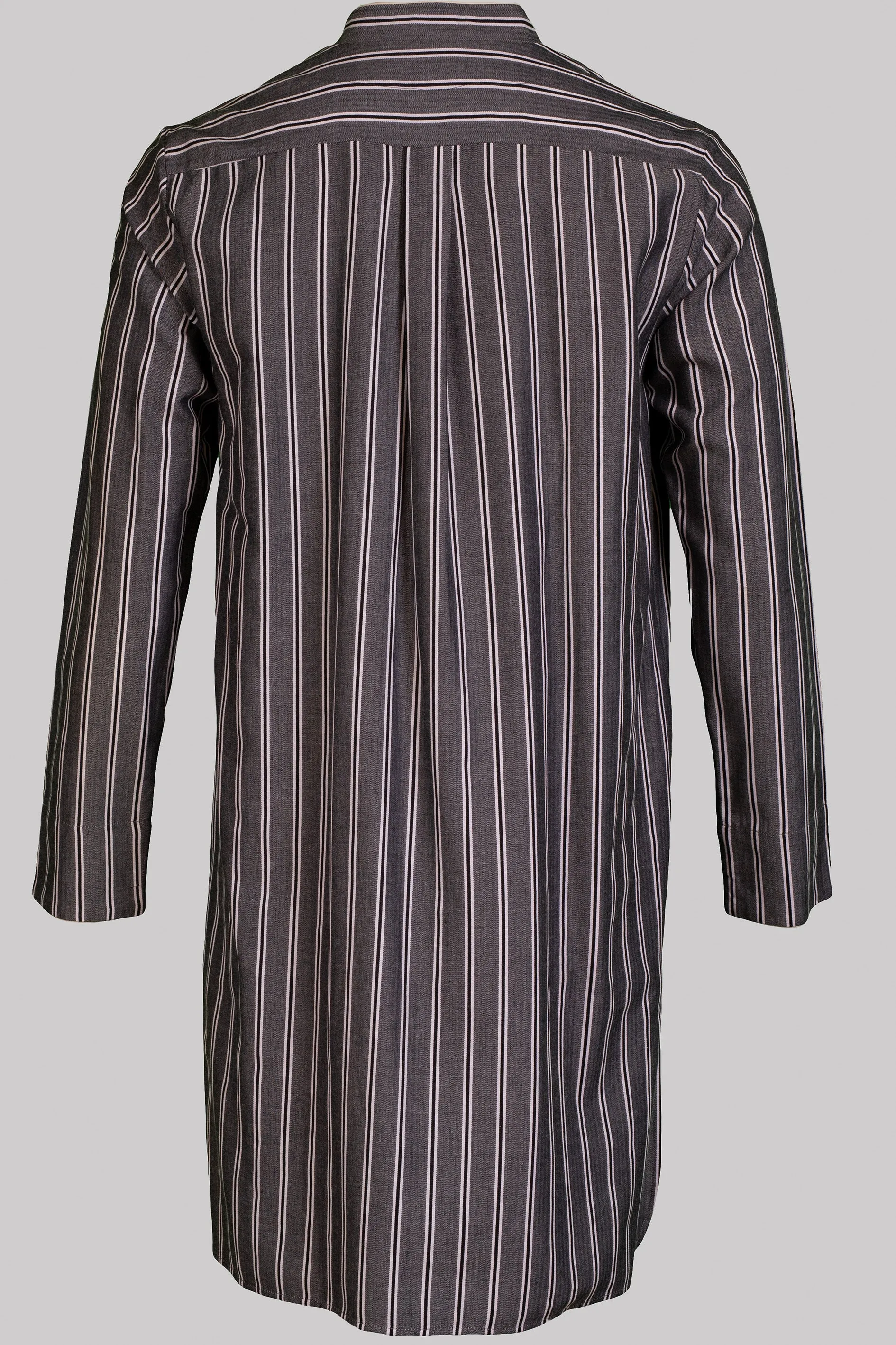 NIGHT-SHIRT BLACK-Grey-white with white piping 100% COTTON Herringbone-light Regimental-M-Stripes fabric-dyed