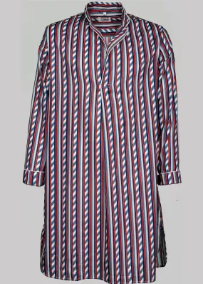 NIGHT-SHIRT FRANCE with white piping 100% COTTON Herringbone Medium-Stripes digital-print