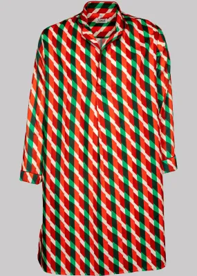 NIGHT-SHIRT ITALY with red piping 100% COTTON Herringbone Medium-Stripes digital-print