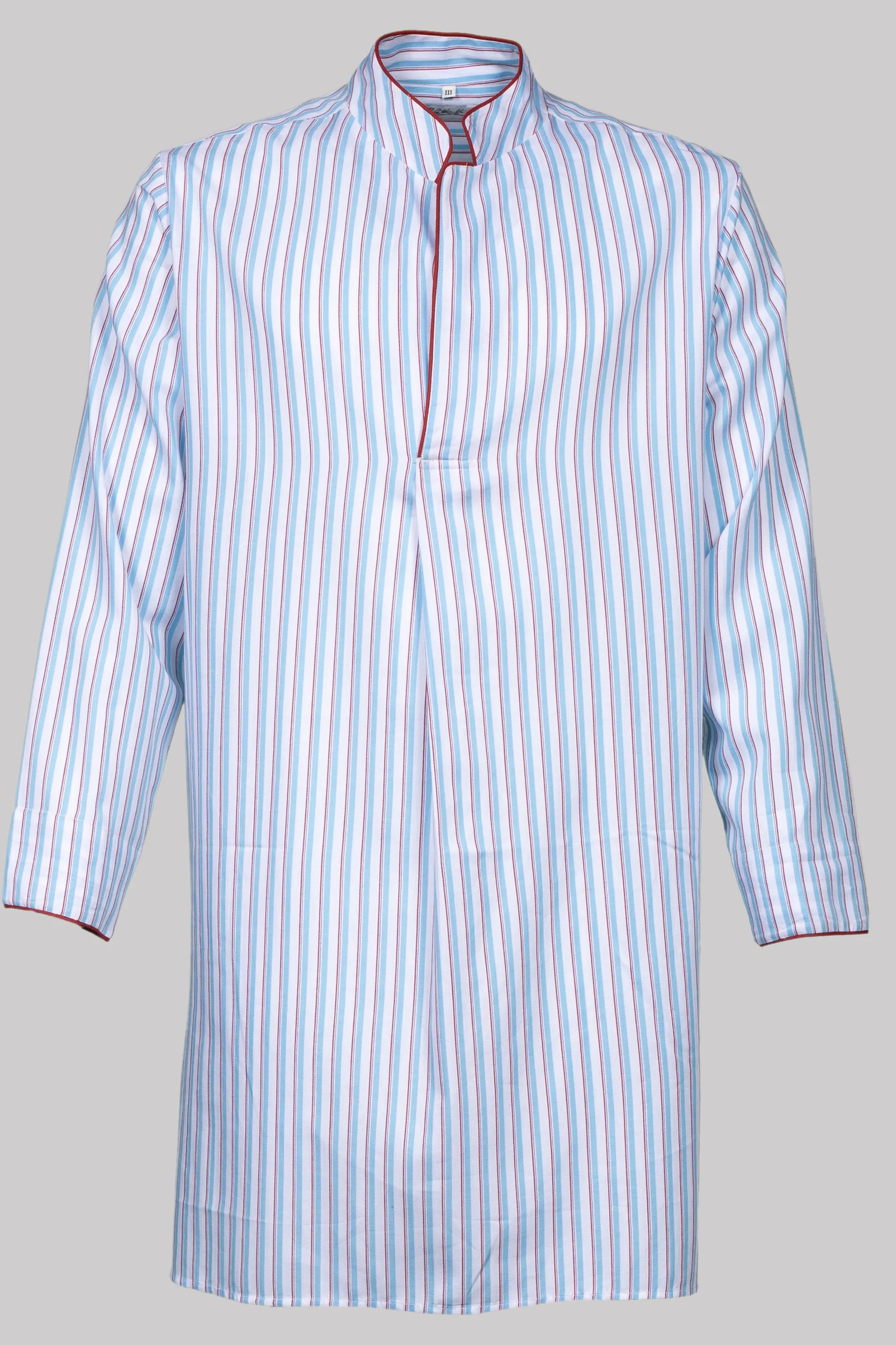 NIGHT-SHIRT SKY-White-red-black with red piping 100% COTTON Herringbone-light Asymmetric-Stripes