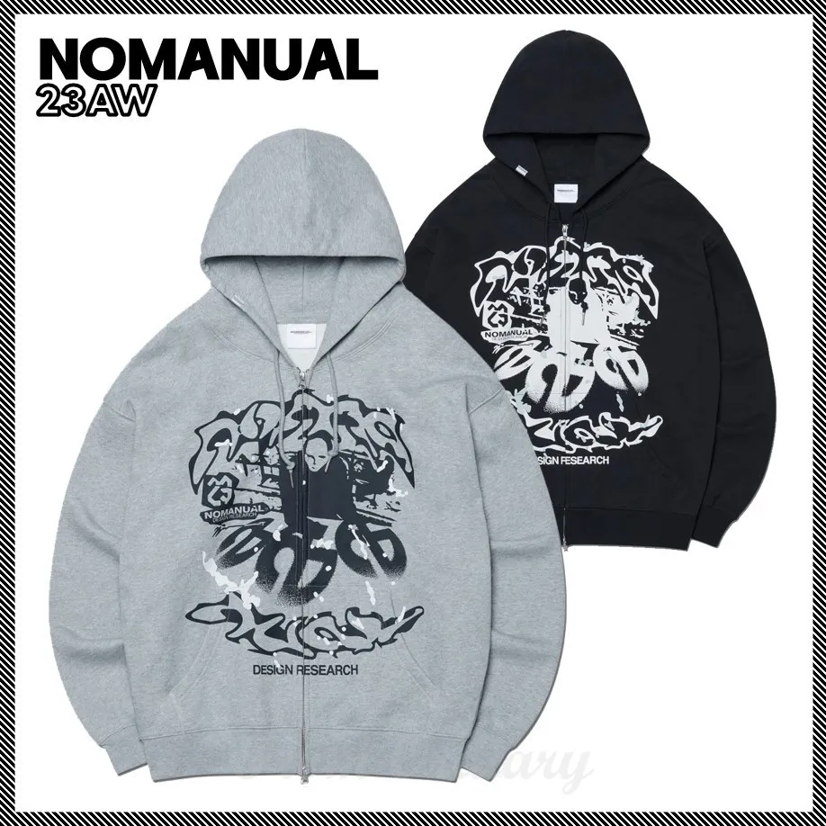 NOMANUAL  |Unisex Street Style Logo Hoodies