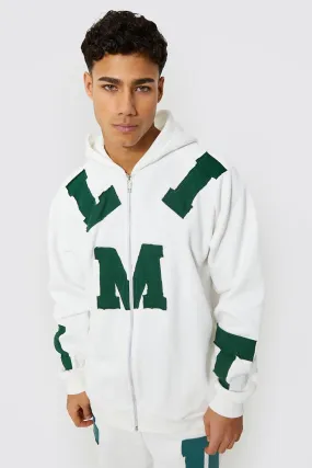 Oversized Applique Letter Zip Hoodie | boohooMAN UK