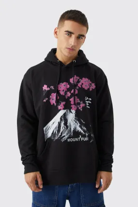 Oversized Fuji Blossom Graphic Hoodie | boohooMAN UK