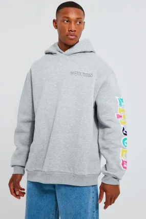 Oversized Hoodie With Sleeve Applique | boohooMAN UK