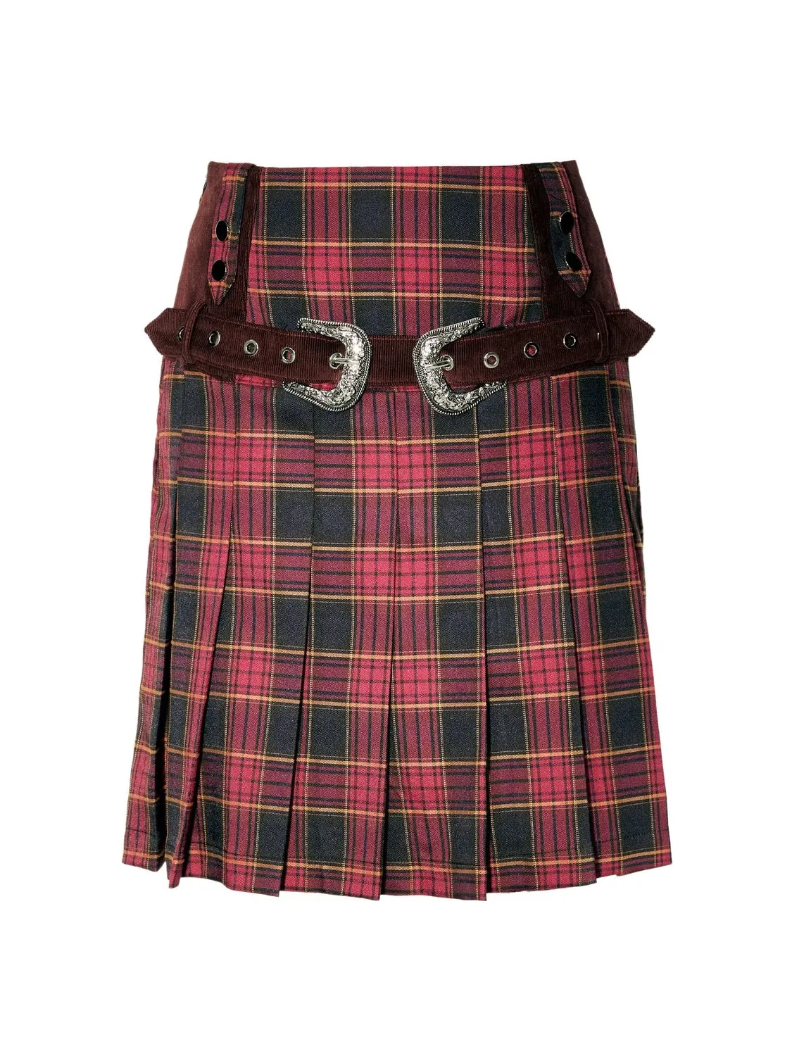 Plaid Stitching ZIP-Up Jacket & Metal Decoration Pleated Skirt