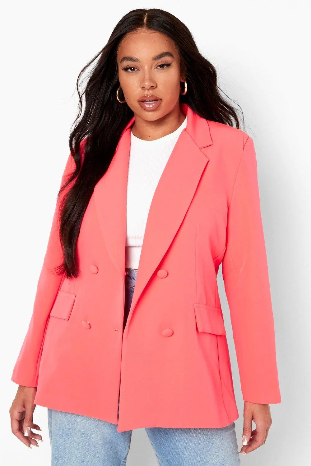 Plus Neon Double Breasted Tailored Blazer