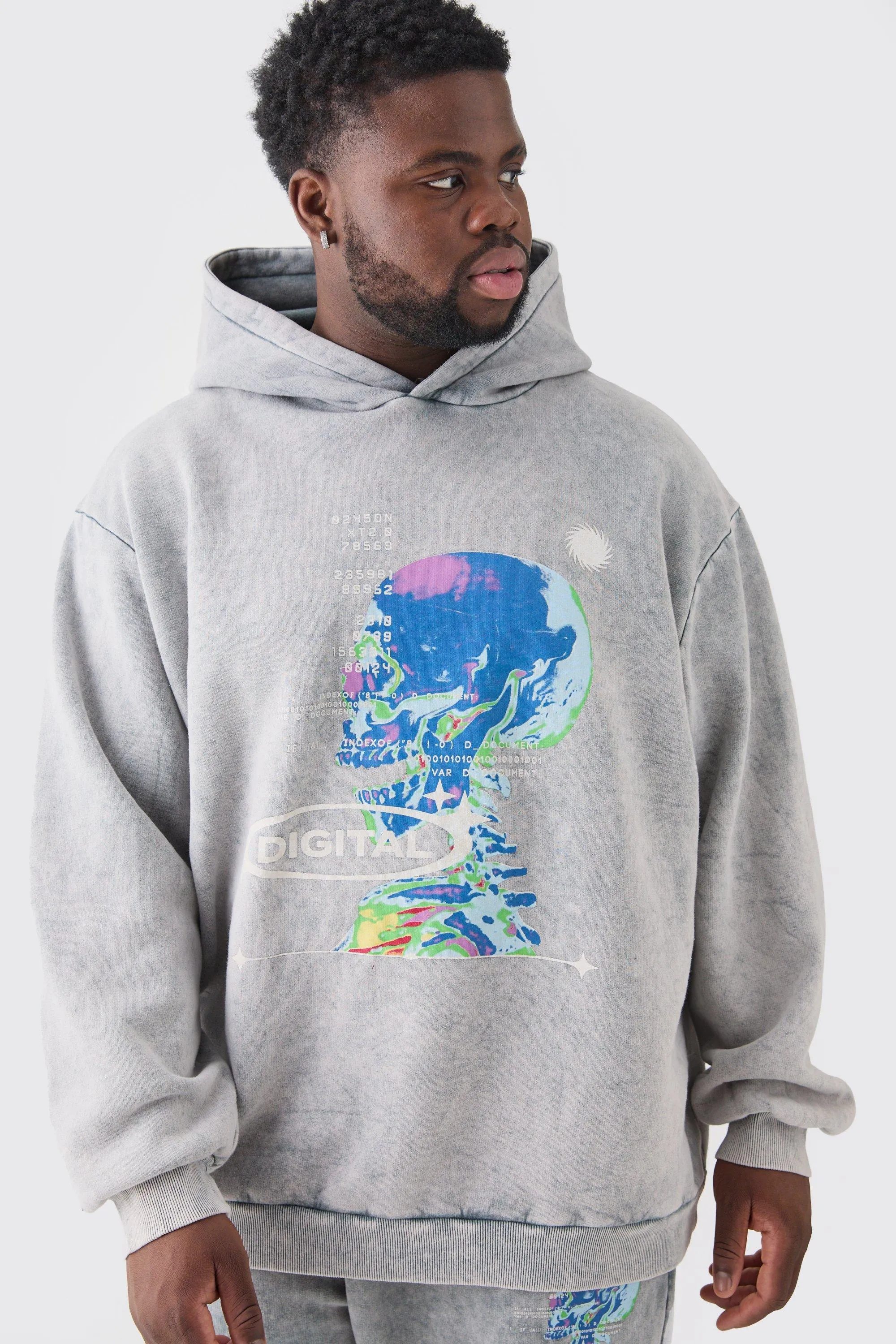 Plus Oversized Washed Graphic Hoodie | boohooMAN UK