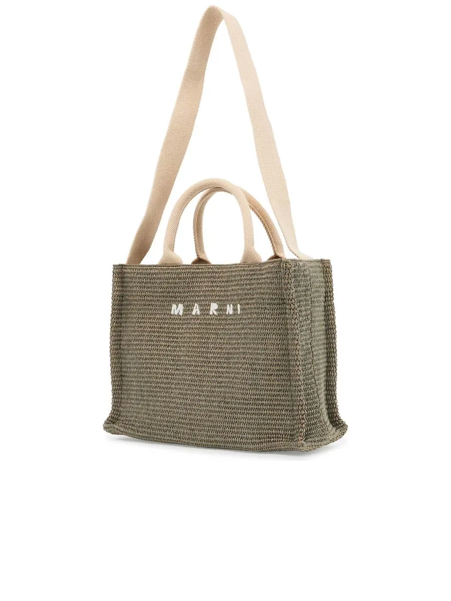 Raffiaeffect Canvas Small Tote Bag