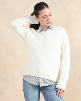 Rareism Women Juno Off White Relaxed Fit Plain Sweater