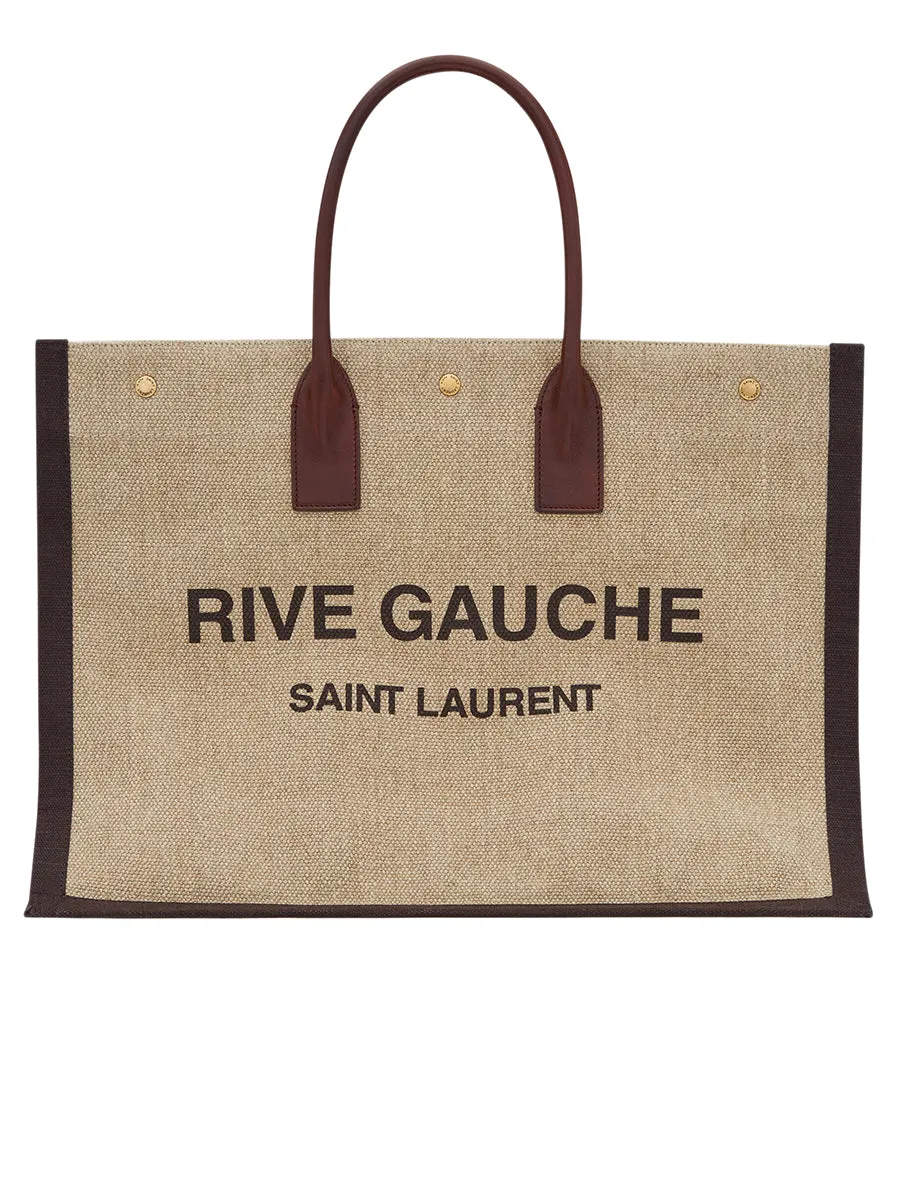 Rive Gauche Tote Bag in Printed Linen and Leather