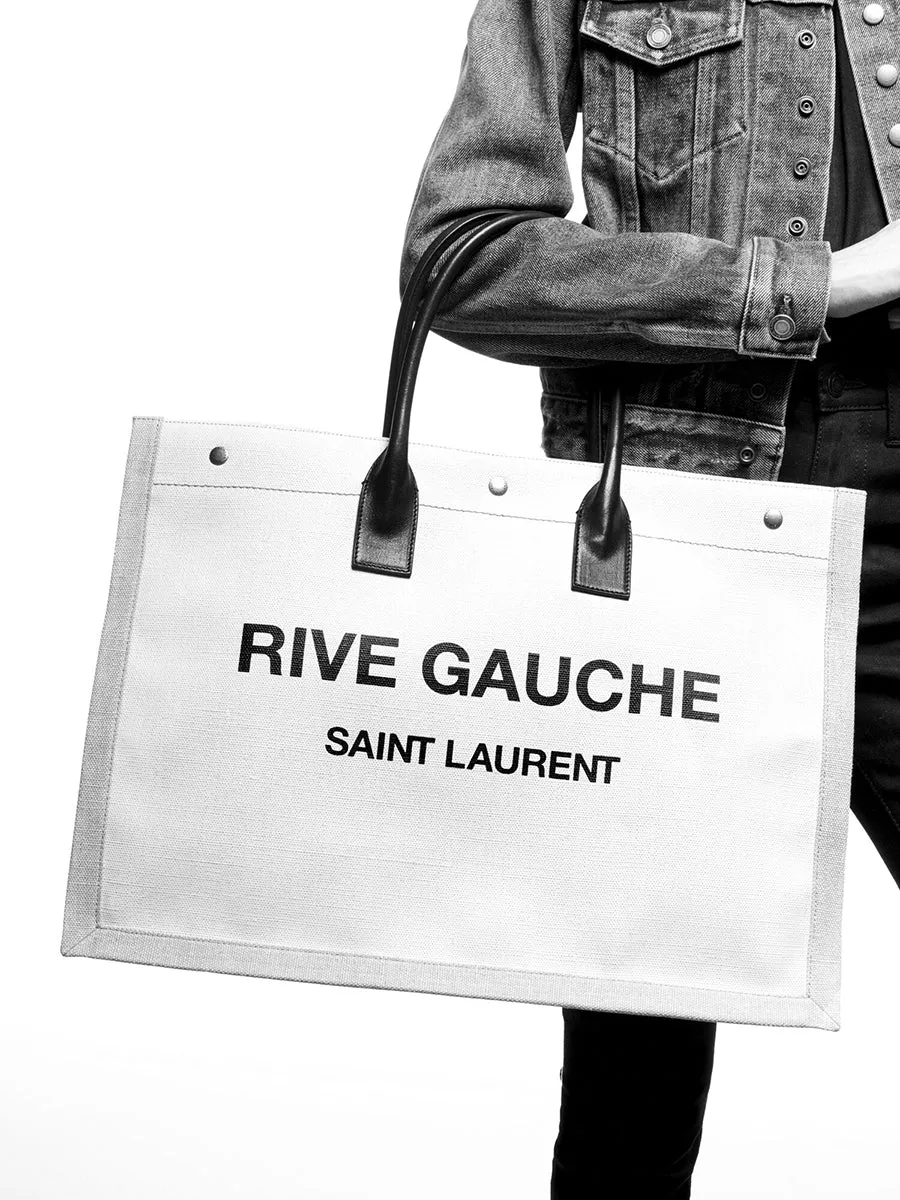 Rive Gauche Tote Bag in Printed Linen and Leather