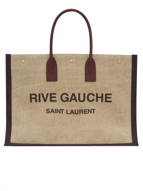 Rive Gauche Tote Bag in Printed Linen and Leather