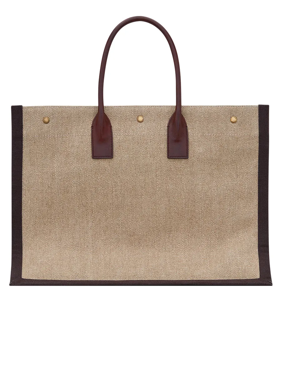 Rive Gauche Tote Bag in Printed Linen and Leather