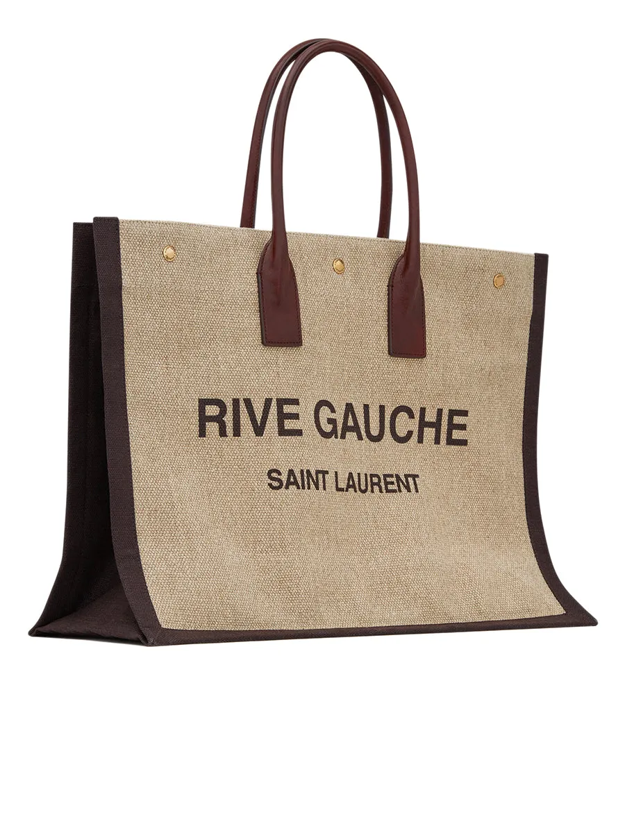 Rive Gauche Tote Bag in Printed Linen and Leather