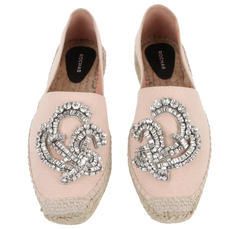 Rochas Crystal Espadrilles, Beige