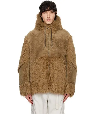 Sacai Beige Faux-Shearling x Faux-Fur Hoodie