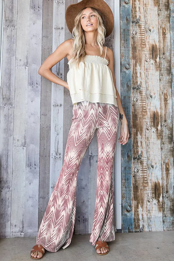 Sale Effortless Daze Chevron Print Flare Pants in Mocha