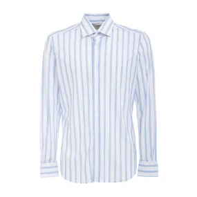 SHIRT COLLAR ITALIAN SLIM STRIPED Man White Light Blue 