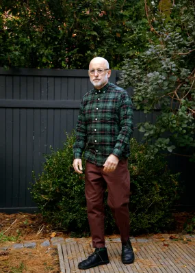 Single Needle Shirt, Green Pucker Flannel