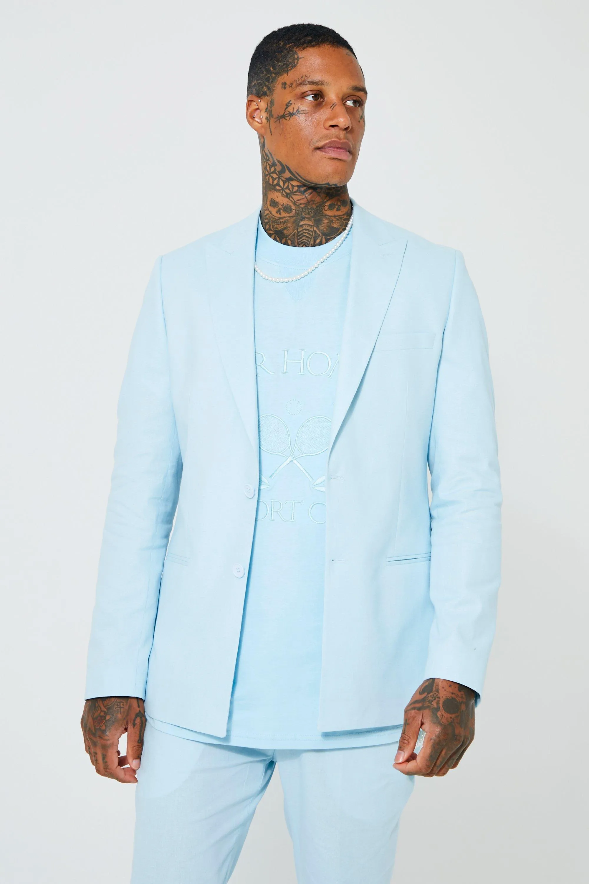 Slim Fit Linen Wrap Blazer