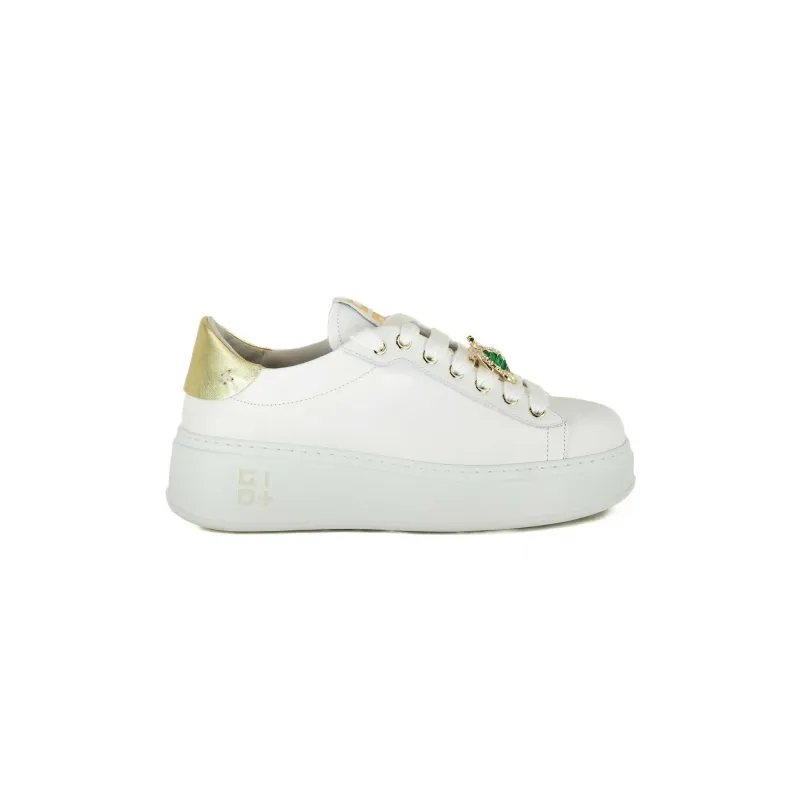 SNEAKERS DONNA IN PELLE CON CASTONI GIOIELLO, BIANCO