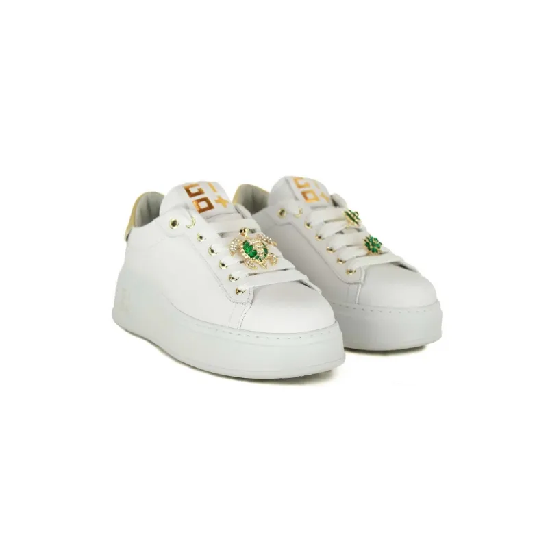 SNEAKERS DONNA IN PELLE CON CASTONI GIOIELLO, BIANCO