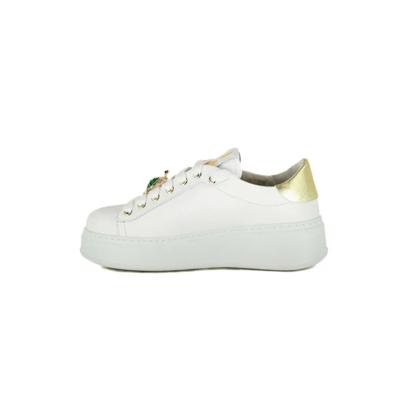 SNEAKERS DONNA IN PELLE CON CASTONI GIOIELLO, BIANCO