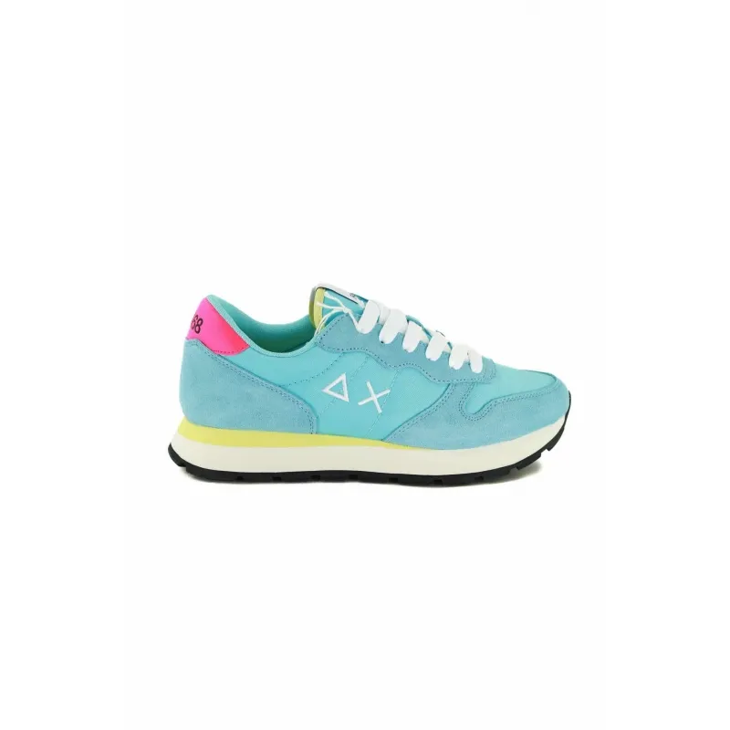 SNEAKERS DONNA IN PELLE E TESSUTO, TURCHESE