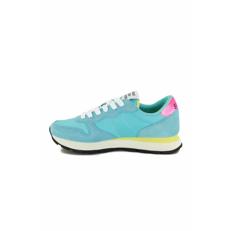 SNEAKERS DONNA IN PELLE E TESSUTO, TURCHESE