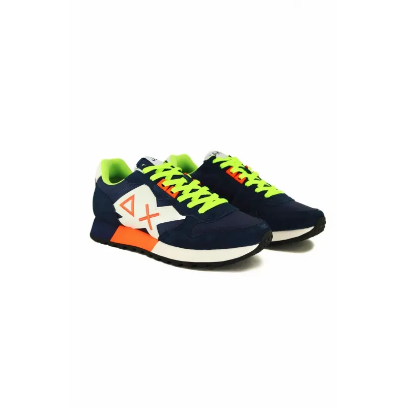 SNEAKERS UOMO IN PELLE E TESSUTO, BLU