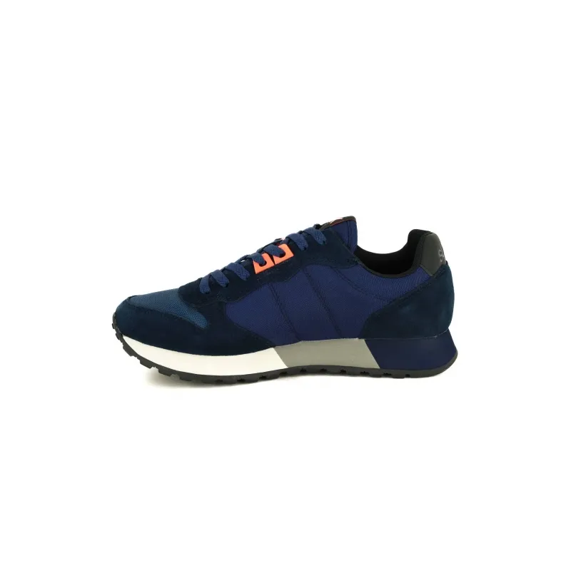 SNEAKERS UOMO IN PELLE E TESSUTO DETTAGLI FLUO, BLU