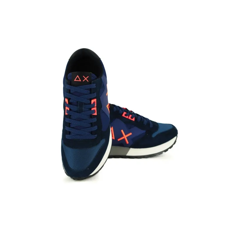 SNEAKERS UOMO IN PELLE E TESSUTO DETTAGLI FLUO, BLU