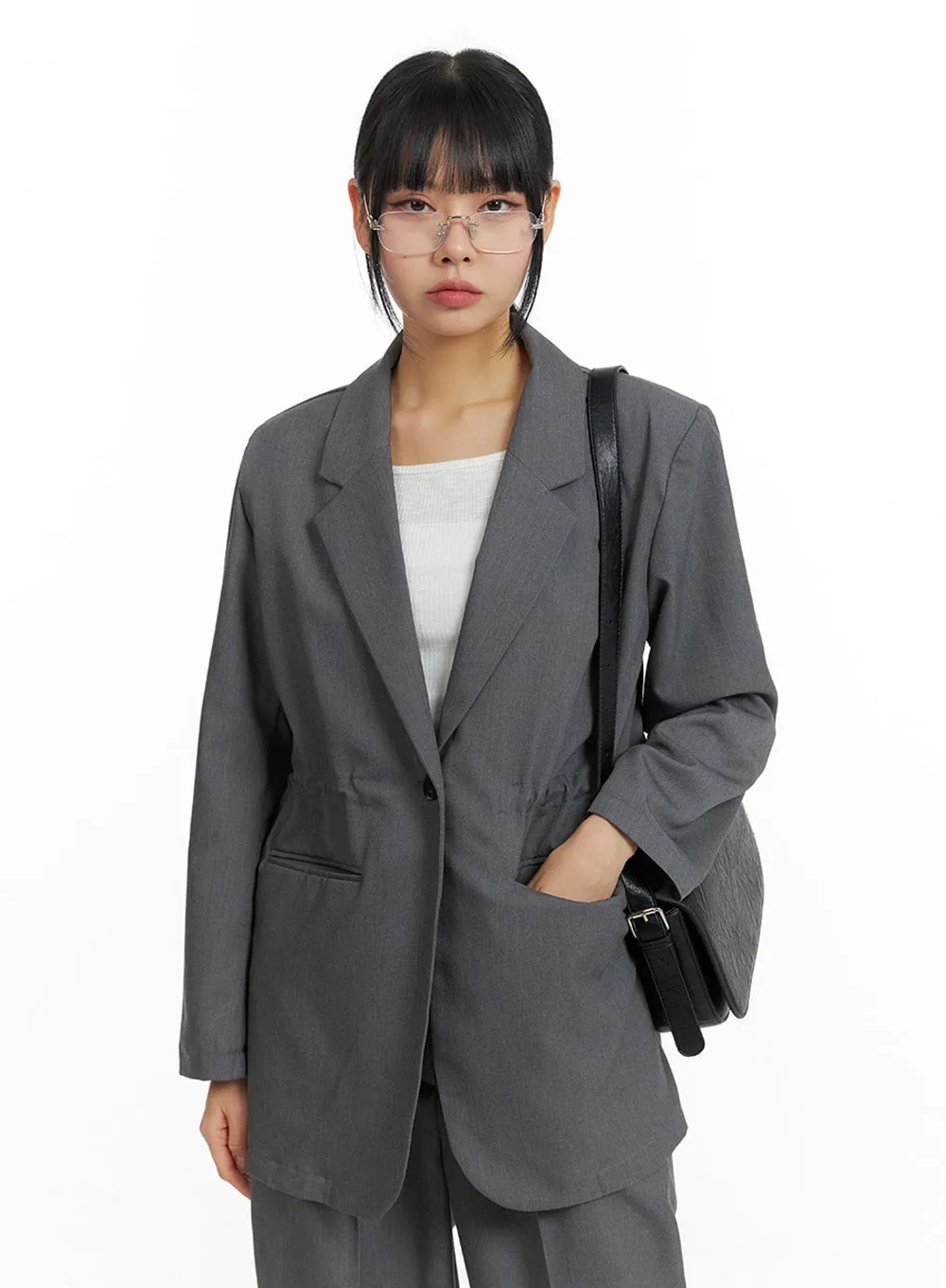 Solid Oversized Waist String Blazer Jacket IM414