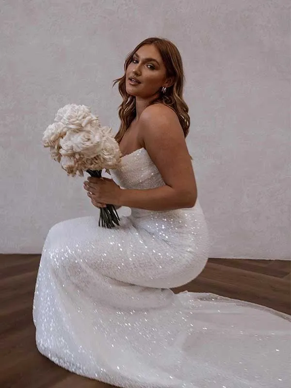 Sparkly Off Shoulder Mermaid Wedding Dress, WD0472