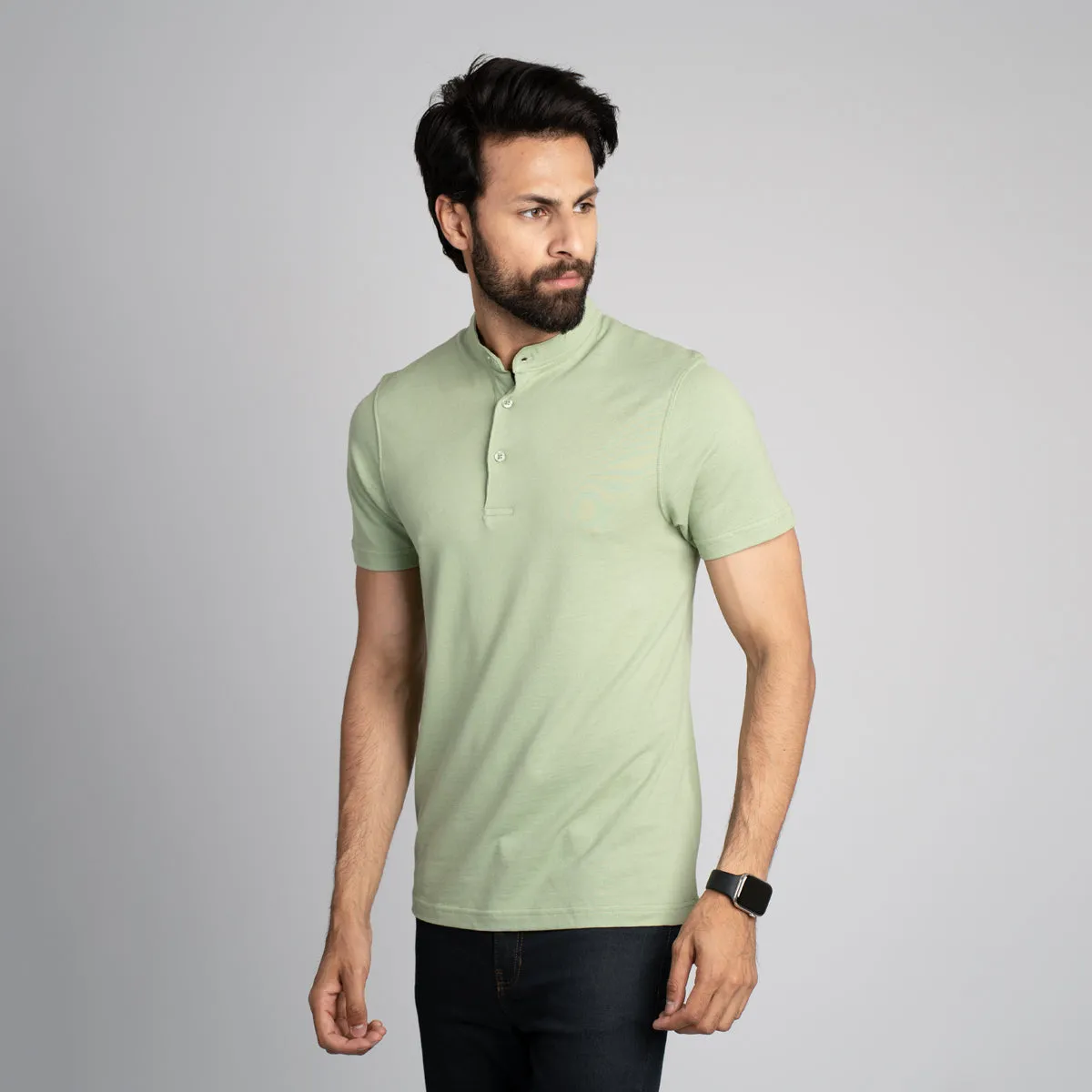 Stand Up Collar Half Sleeve Henley - HSSM1230008