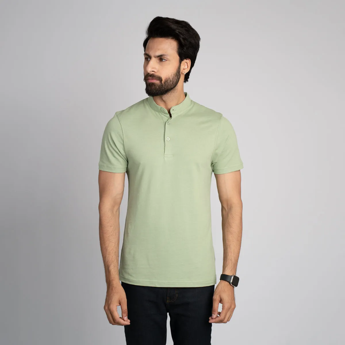 Stand Up Collar Half Sleeve Henley - HSSM1230008